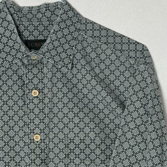 J.Crew VTG Men's M Button Down Cotton Shirt Gray White Geometric Print Hong Kong - Picture 1 of 9